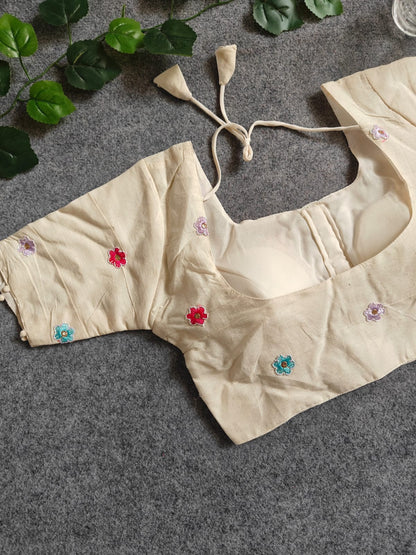 Pure Khadi Cotton Short Sleeve Embroidered Blouse – Front Hook Style