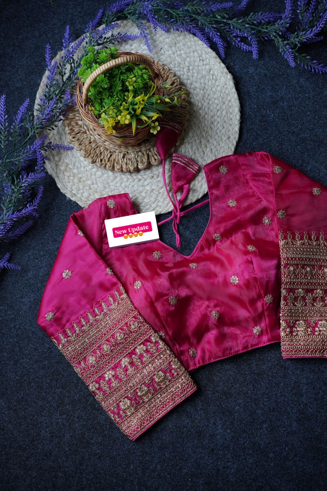 Readymade Long Sleeves V Neck Stitched Silk Embroidered Zari Work Blouse