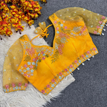 Readymade Sweetheart Neck Embroidered Blouse with Stylish Kodi Latkan