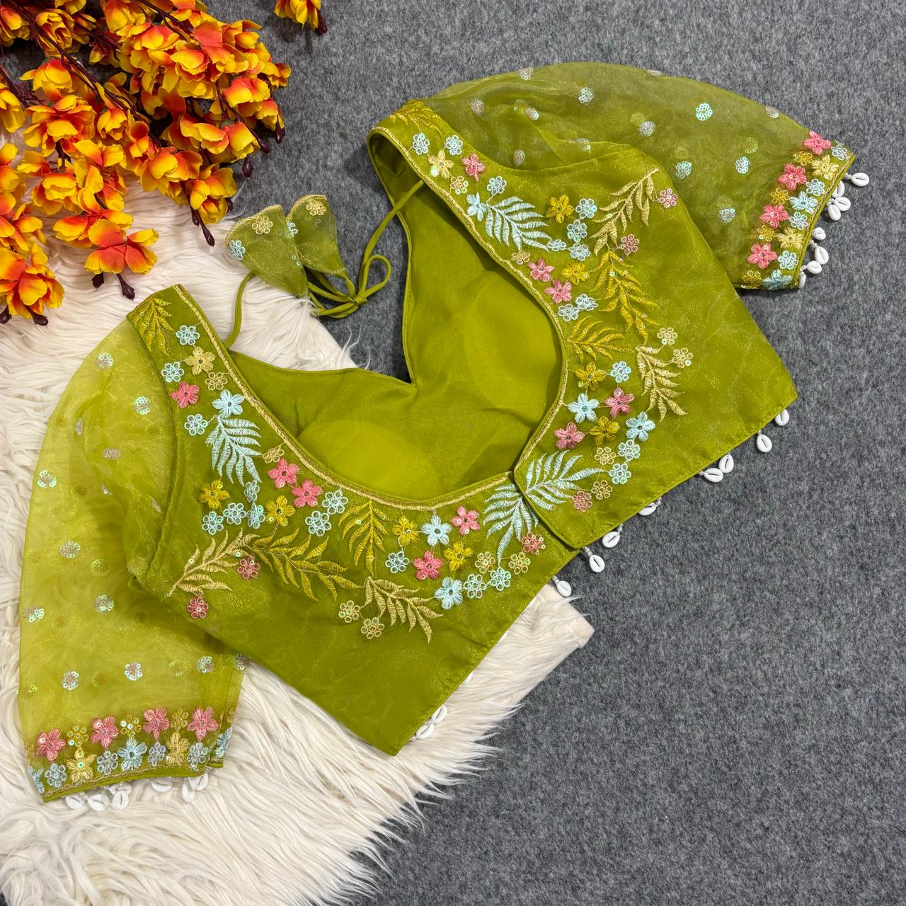 Readymade Sweetheart Neck Embroidered Blouse with Stylish Kodi Latkan