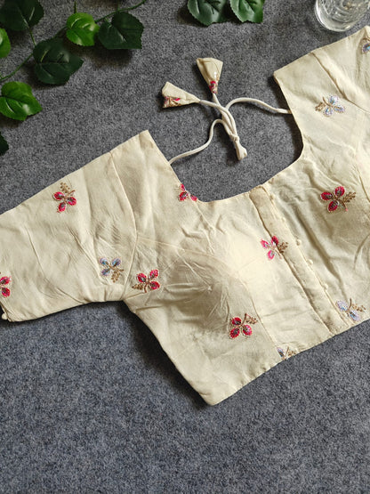 Pure Khadi Cotton Short Sleeve Embroidered Blouse – Front Hook Style