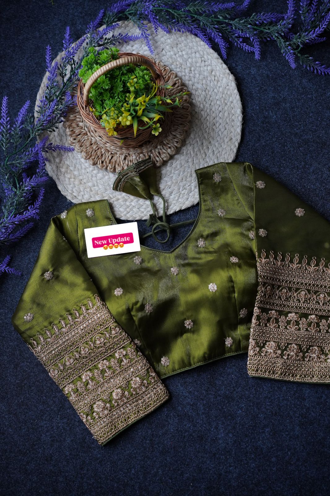 Readymade Long Sleeves V Neck Stitched Silk Embroidered Zari Work Blouse