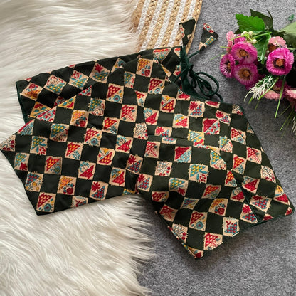 Cotton Printed Padded Designer Blouse – Front Open with Hook & Dori