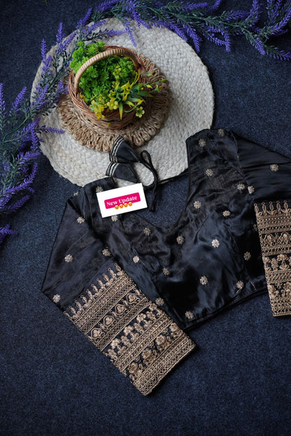 Readymade Long Sleeves V Neck Stitched Silk Embroidered Zari Work Blouse
