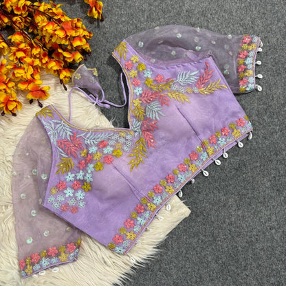 Readymade Sweetheart Neck Embroidered Blouse with Stylish Kodi Latkan