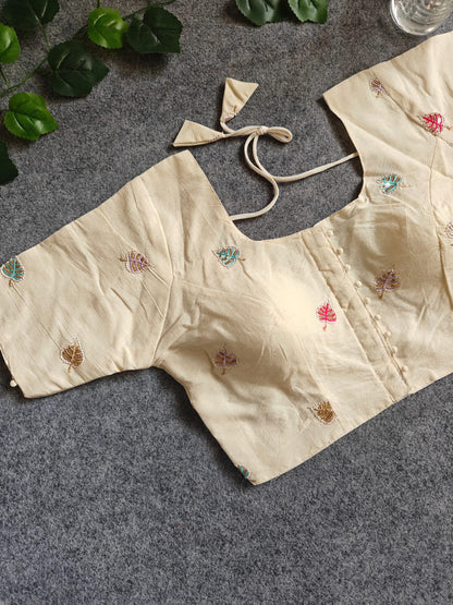 Pure Khadi Cotton Short Sleeve Embroidered Blouse – Front Hook Style