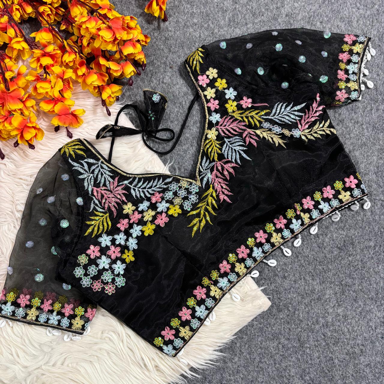 Readymade Sweetheart Neck Embroidered Blouse with Stylish Kodi Latkan