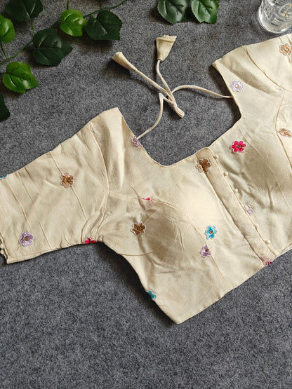 Pure Khadi Cotton Short Sleeve Embroidered Blouse – Front Hook Style