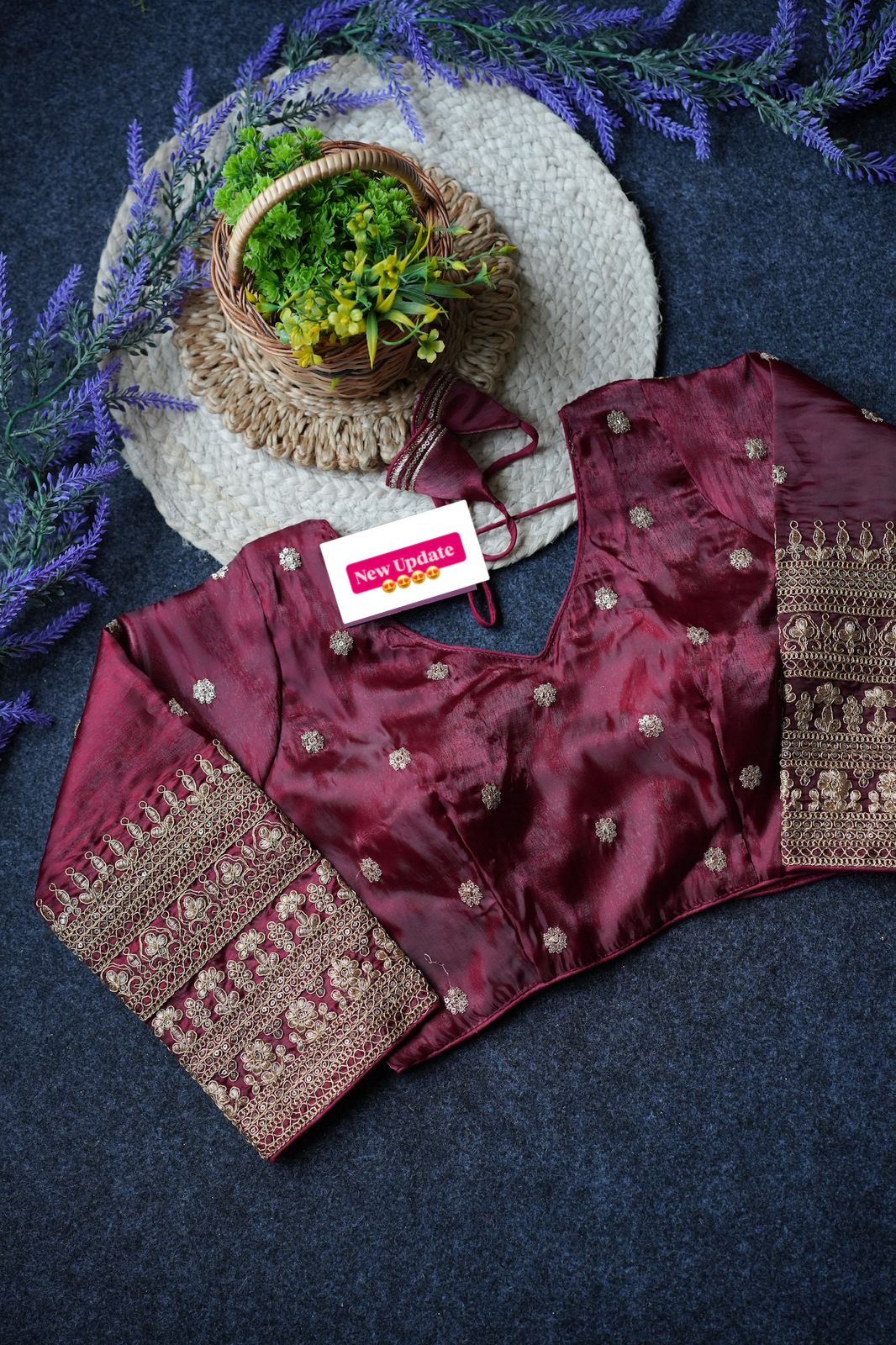 Readymade Long Sleeves V Neck Stitched Silk Embroidered Zari Work Blouse