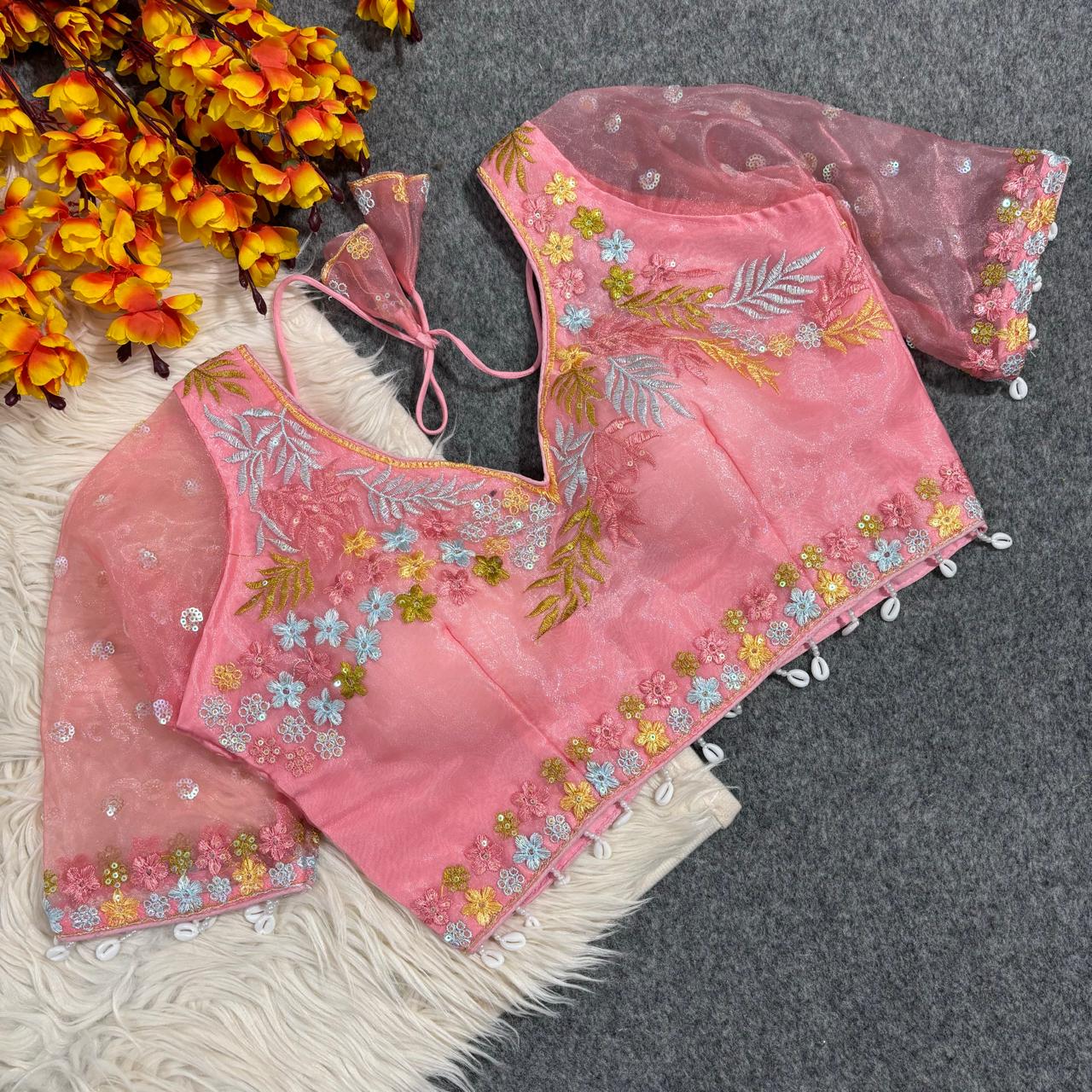 Readymade Sweetheart Neck Embroidered Blouse with Stylish Kodi Latkan