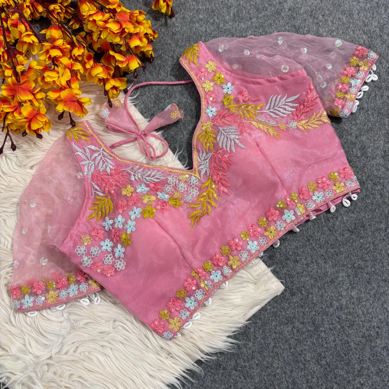 Readymade Sweetheart Neck Embroidered Blouse with Stylish Kodi Latkan