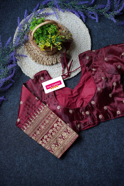 Readymade Long Sleeves V Neck Stitched Silk Embroidered Zari Work Blouse