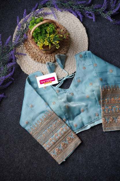 Readymade Long Sleeves V Neck Stitched Silk Embroidered Zari Work Blouse