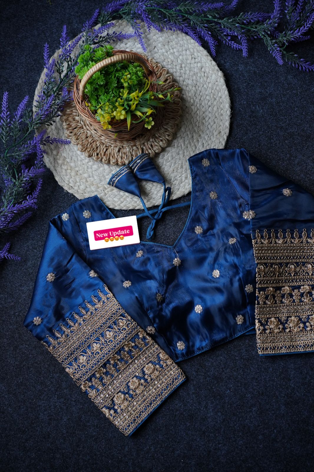 Readymade Long Sleeves V Neck Stitched Silk Embroidered Zari Work Blouse