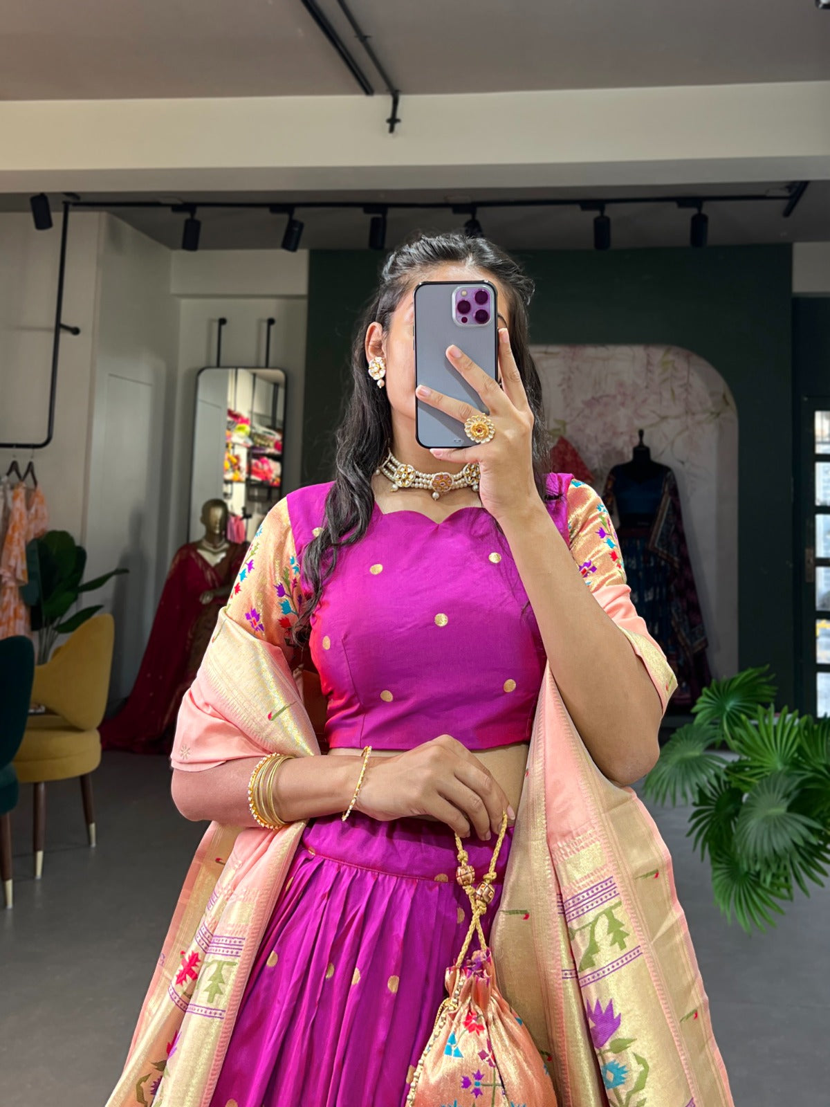 Traditional Jacquard Paithani Lehenga Set with Zari Work & Tassels – With Batwa