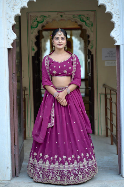 Elegant Embroidered Georgette Lehenga Set with Dupatta