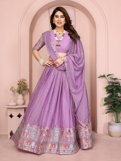 Embroidered Star Georgette Lehenga Choli Set with Embroidery Dupatta