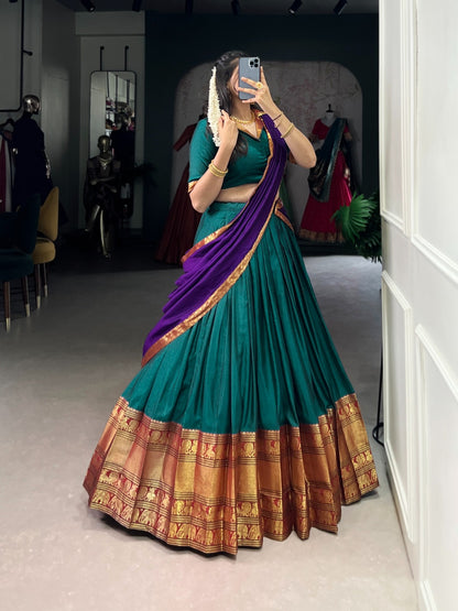 Traditional Narayanpet Cotton Zari Woven Lehenga Set with Dupatta & Belt