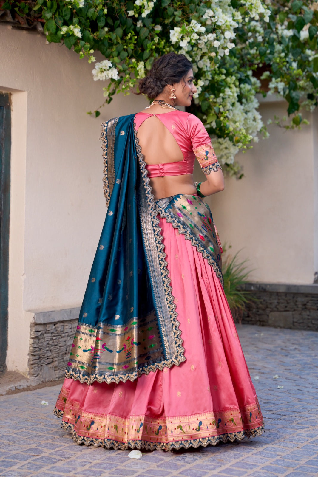 Paithani Jacquard Silk Lehenga Set with Zari Weaving & Embroidered Dupatta