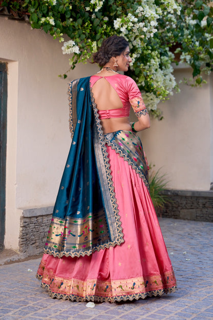 Paithani Jacquard Silk Lehenga Set with Zari Weaving & Embroidered Dupatta