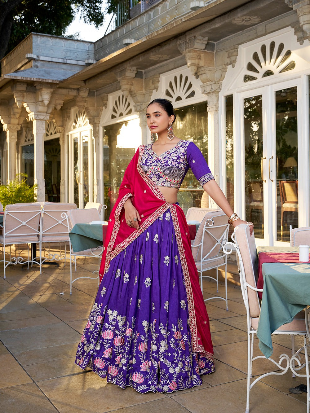 Royal Purple Vichitra Silk Embroidered Lehenga Set with Dupatta