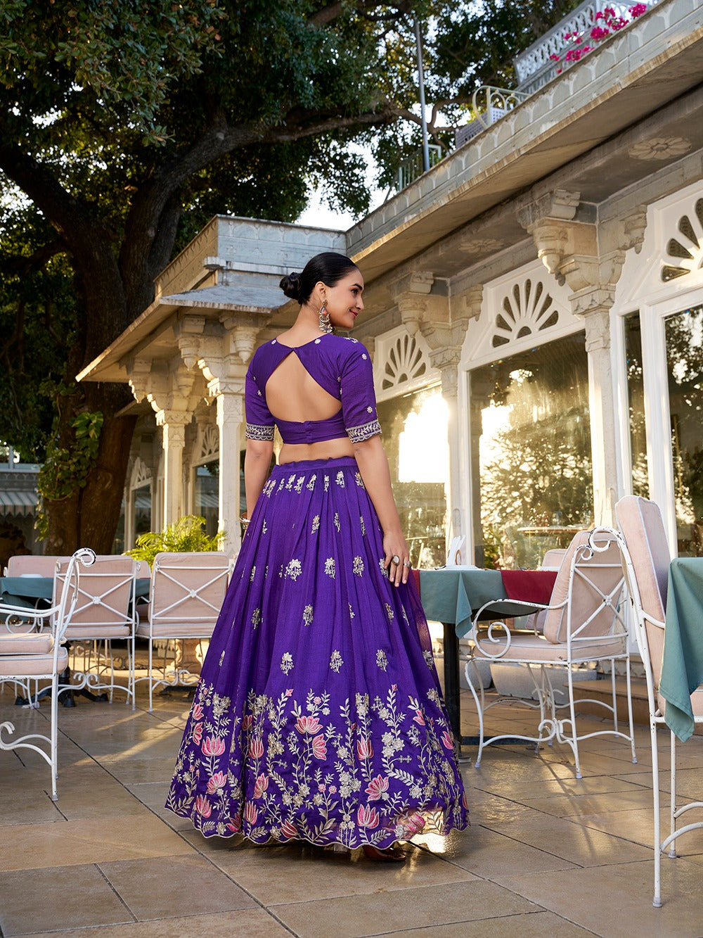 Royal Purple Vichitra Silk Embroidered Lehenga Set with Dupatta