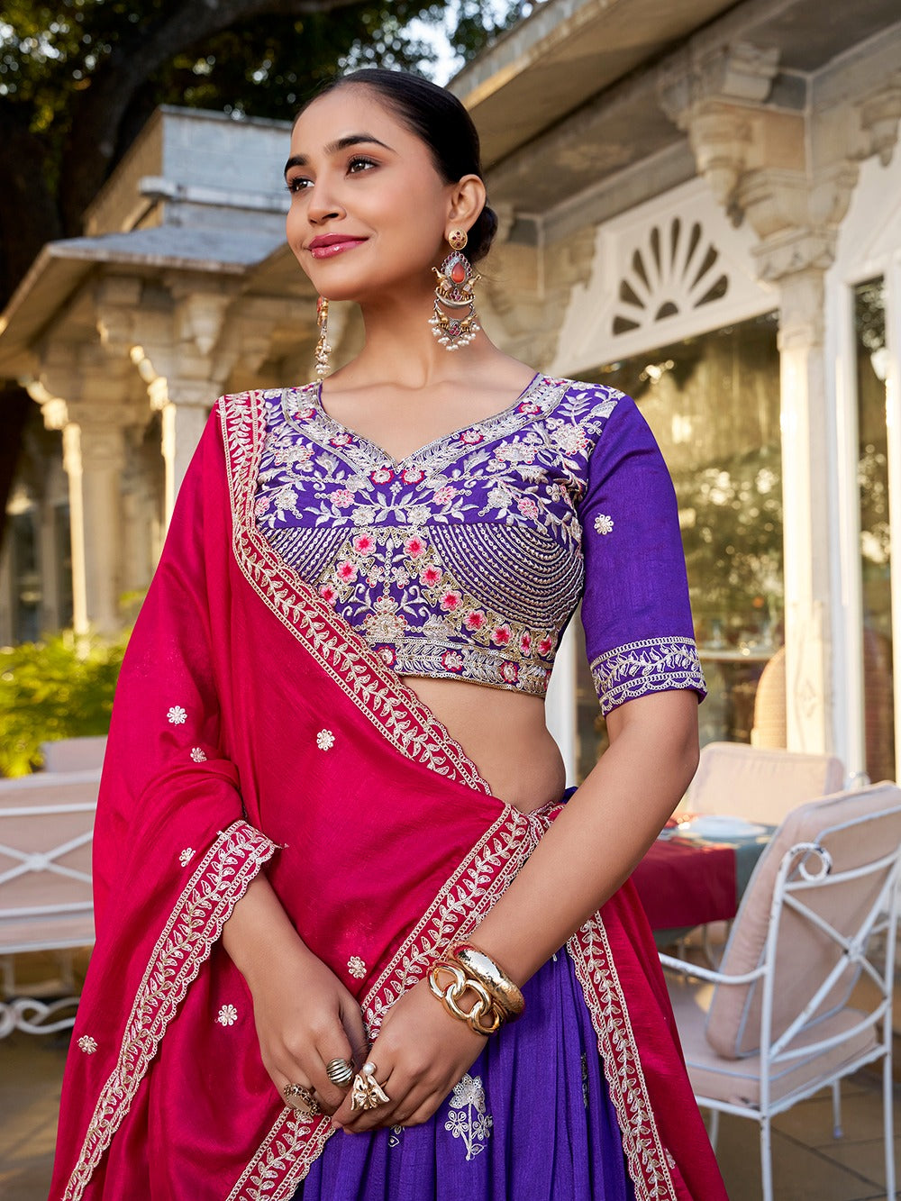 Royal Purple Vichitra Silk Embroidered Lehenga Set with Dupatta