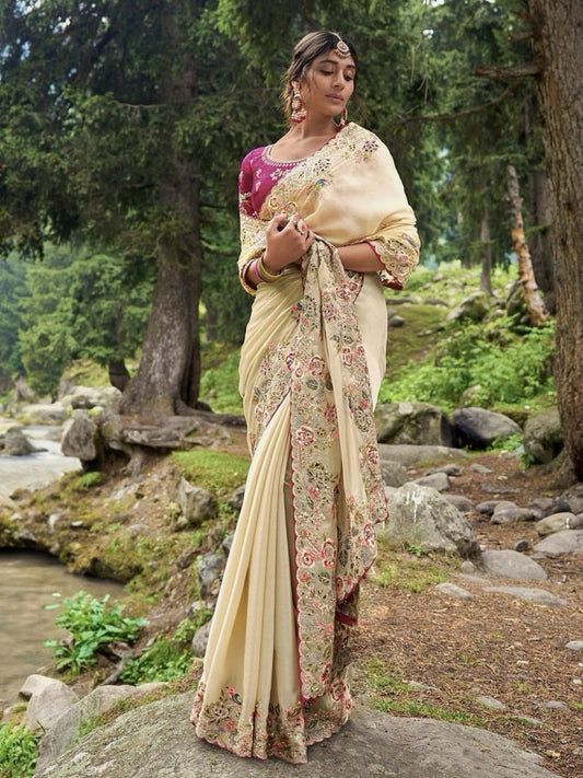 Designer Embroidered Saree with Sequins & Matching Silk Blouse