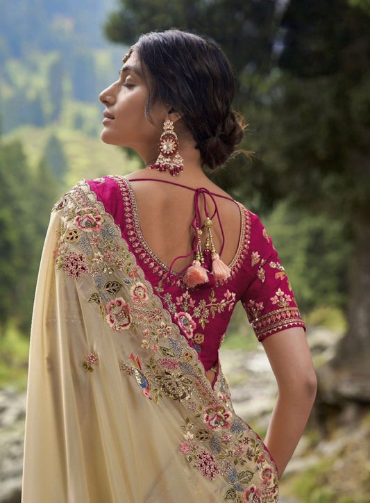Designer Embroidered Saree with Sequins & Matching Silk Blouse