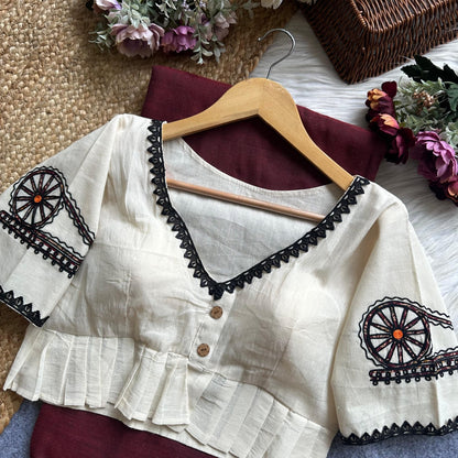 Khadi Cotton Saree with Heavy Khadi Cotton Applique Blouse