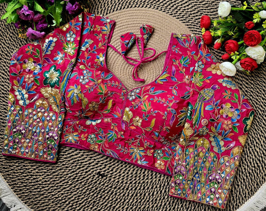 Crepe Viscose Pojisan Embroidered Readymade Long Sleeves Blouse – Back Open Style