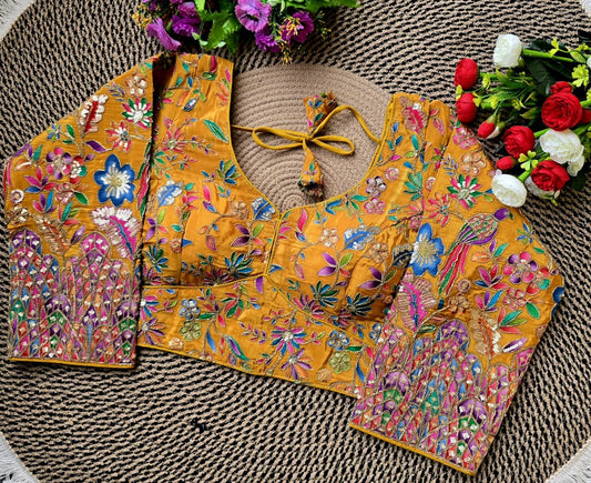 Crepe Viscose Pojisan Embroidered Readymade Long Sleeves Blouse – Back Open Style