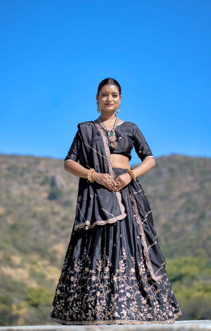 Heavy Chinon Embroidered Lehenga Choli Set With Dupatta
