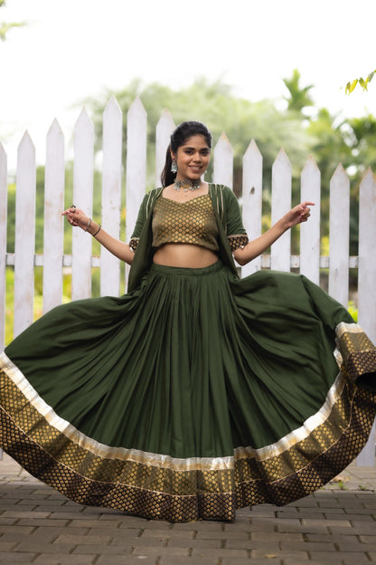 Rayon Cotton Lehenga Choli with Koti | Fully Stitched Party Wear Lehenga for Women