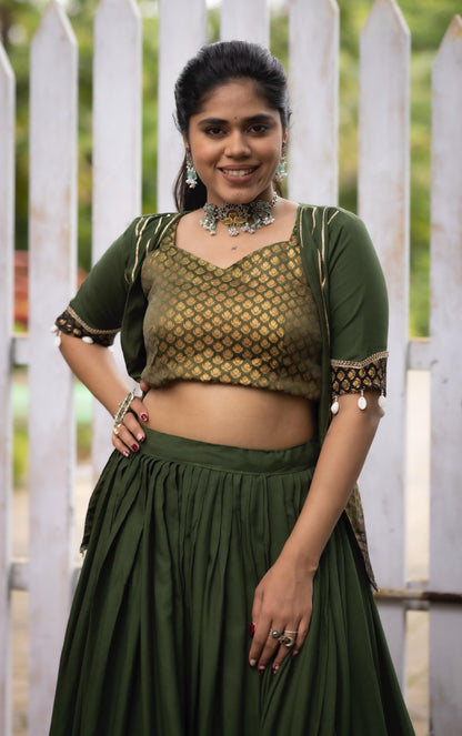 Rayon Cotton Lehenga Choli with Koti | Fully Stitched Party Wear Lehenga for Women