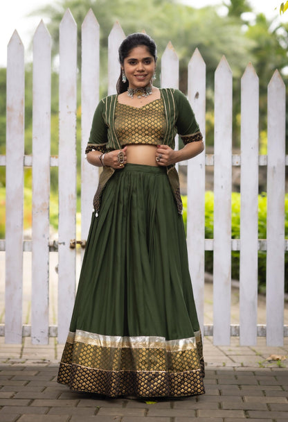 Rayon Cotton Lehenga Choli with Koti | Fully Stitched Party Wear Lehenga for Women
