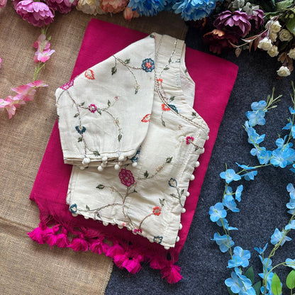 Pure Khadi Cotton saree with Readymade White Khadi Cotton Blouse