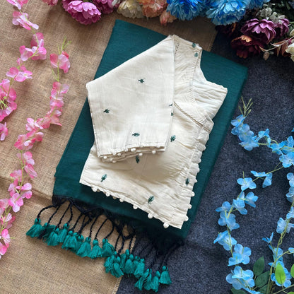 Pure Khadi Cotton saree with Readymade White Khadi Cotton Blouse