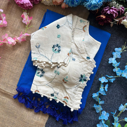 Pure Khadi Cotton saree with Readymade White Khadi Cotton Blouse