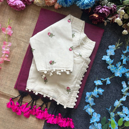 Pure Khadi Cotton saree with Readymade White Khadi Cotton Blouse