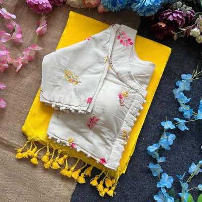 Pure Khadi Cotton saree with Readymade White Khadi Cotton Blouse