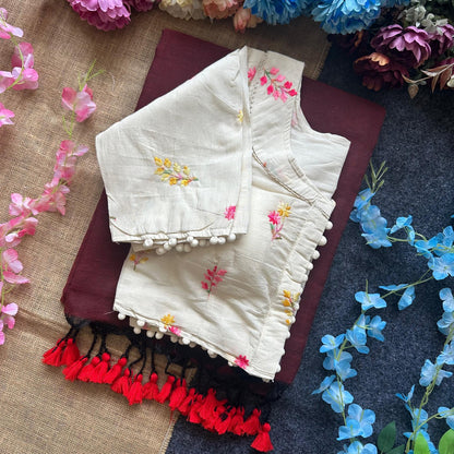 Pure Khadi Cotton saree with Readymade White Khadi Cotton Blouse