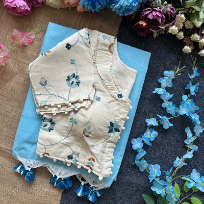 Pure Khadi Cotton saree with Readymade White Khadi Cotton Blouse