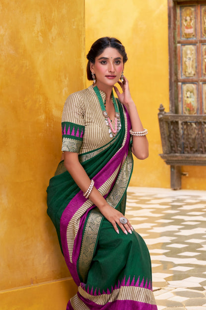 Poly Cotton Saree with Printed Zari Weaving and Matching Blouse